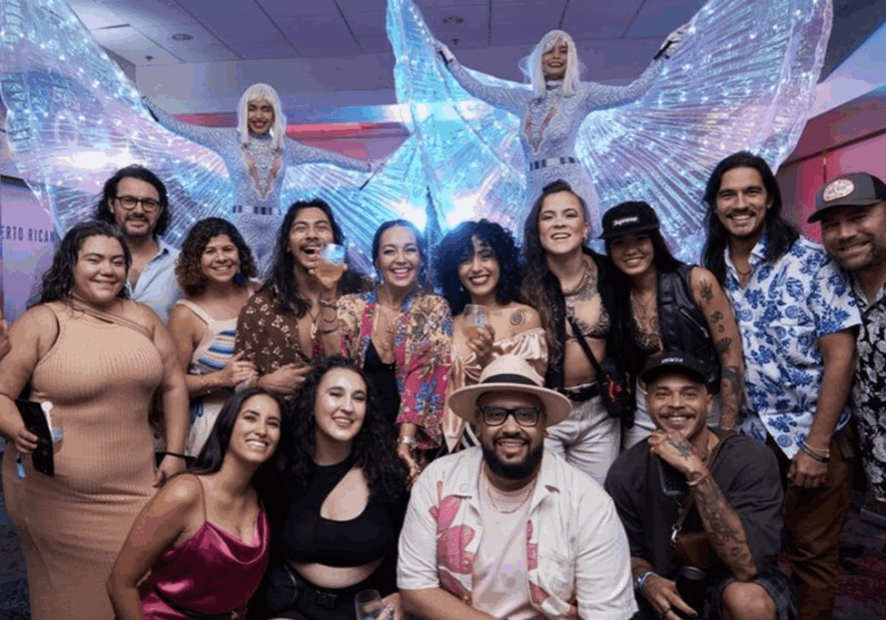 Smiling friends at lively party event